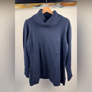 H by Halston Navy Cowl Neck Ribbed Sweater — Size XL